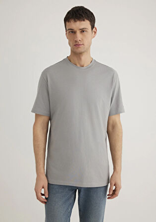 Bisiklet Yaka Gri Basic Tişört 0611593-70098