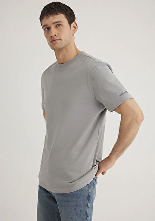 Bisiklet Yaka Gri Basic Tişört 0611593-70098