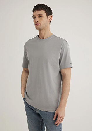 Bisiklet Yaka Gri Basic Tişört 0611593-70098