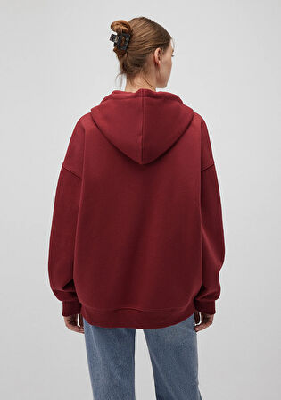 Kapüşonlu Fermuarlı Bordo Sweatshirt 1610221-85493