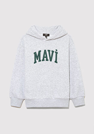 Mavi Logo Baskılı Kapüşonlu Gri Sweatshirt 6610110-88467