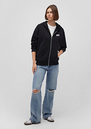 Mavi Logo Baskılı Kapüşonlu Fermuarlı Siyah Sweatshirt 1S10178-900