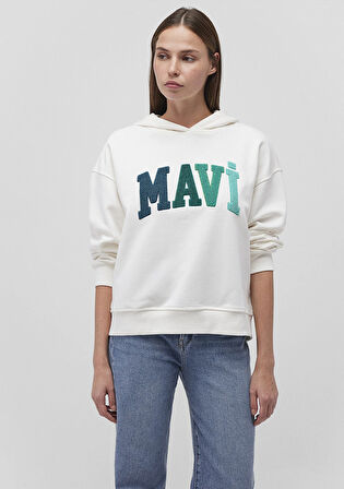 Mavi Logo Baskılı Kapüşonlu Beyaz Sweatshirt 1S10180-70057