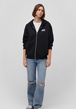 Mavi Logo Baskılı Kapüşonlu Fermuarlı Siyah Sweatshirt 1S10178-900