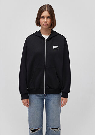 Mavi Logo Baskılı Kapüşonlu Fermuarlı Siyah Sweatshirt 1S10178-900