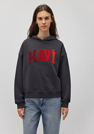 Mavi Logo Baskılı Kapüşonlu Antrasit Sweatshirt 1S10180-70087