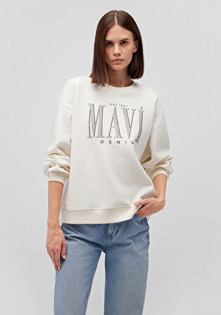 Mavi Logo Baskılı Beyaz Sweatshirt 1S10177-80194