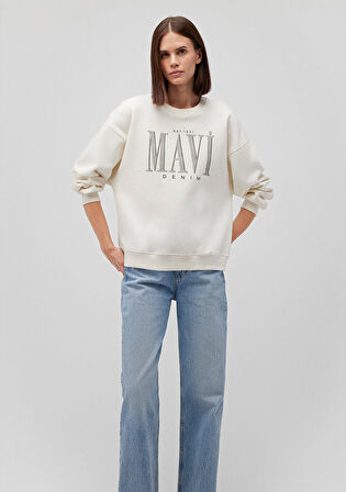 Mavi Logo Baskılı Beyaz Sweatshirt 1S10177-80194