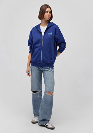 Mavi Logo Baskılı Kapüşonlu Fermuarlı Mavi Sweatshirt 1S10178-70722