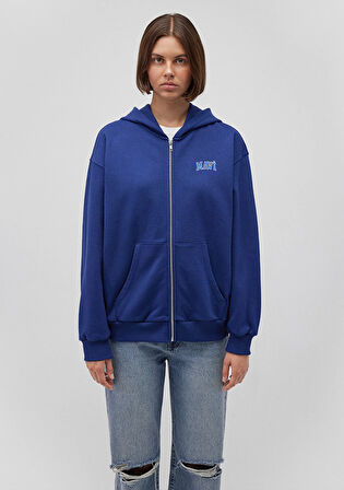 Mavi Logo Baskılı Kapüşonlu Fermuarlı Mavi Sweatshirt 1S10178-70722