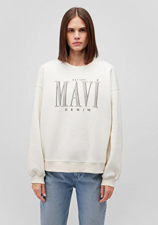 Mavi Logo Baskılı Beyaz Sweatshirt 1S10177-80194