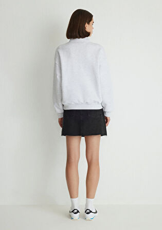 Mavi Logo Baskılı Yarı Fermuarlı Gri Sweatshirt 1S10179-85438