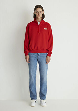 Mavi Logo Baskılı Yarı Fermuarlı Kırmızı Sweatshirt 1S10179-86417