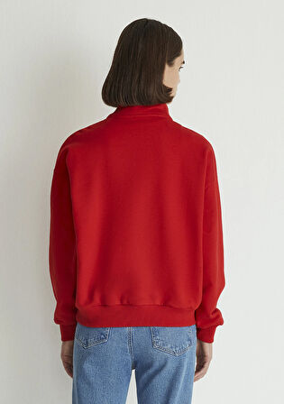 Mavi Logo Baskılı Yarı Fermuarlı Kırmızı Sweatshirt 1S10179-86417
