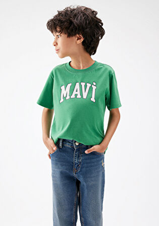 Erkek Çocuk Mavi Logo Baskılı Tişört-Yeşil | 3-4 Yaş