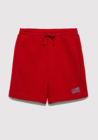 Mavi Logo Baskılı Kırmızı Şort 6410003-70464