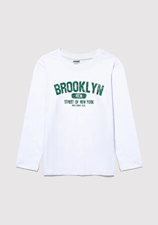 Brooklyn Baskılı Beyaz Tişört 6610223-620