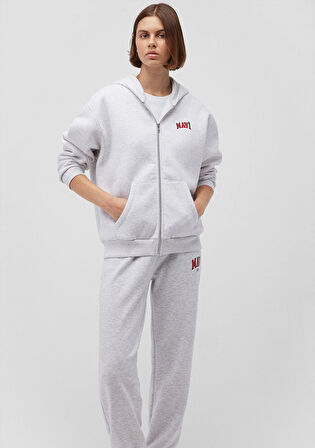 Mavi Logo Baskılı Kapüşonlu Fermuarlı Gri Sweatshirt 1S10178-85438