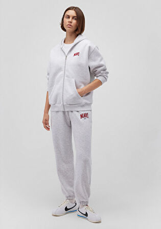 Mavi Logo Baskılı Kapüşonlu Fermuarlı Gri Sweatshirt 1S10178-85438