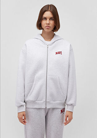 Mavi Logo Baskılı Kapüşonlu Fermuarlı Gri Sweatshirt 1S10178-85438