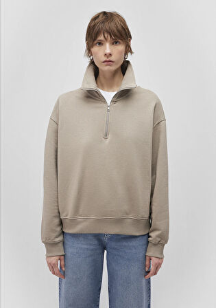 Yarı Fermuarlı Kahverengi Basic Sweatshirt 1S10143-80656