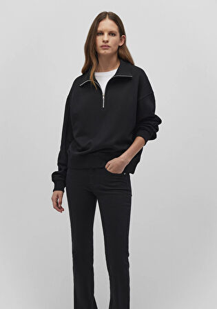 Yarı Fermuarlı Siyah Basic Sweatshirt 1S10143-900