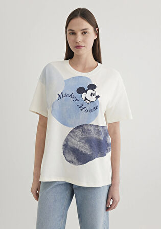 Mickey Mouse Baskılı Beyaz Tişört 1612851-80194
