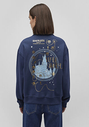 Hogwarts Baskılı Lacivert Sweatshirt 1S10265-82454