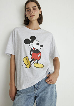 Mickey Mouse Baskılı Gri Tişört 1612844-88467