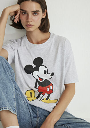 Mickey Mouse Baskılı Gri Tişört 1612844-88467