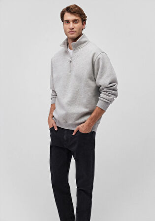 Yarı Fermuarlı Gri Basic Sweatshirt 0S10278-80196