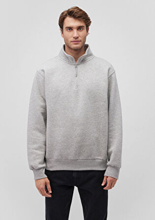 Yarı Fermuarlı Gri Basic Sweatshirt 0S10278-80196