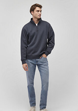 Yarı Fermuarlı Lacivert Basic Sweatshirt 0S10278-87822