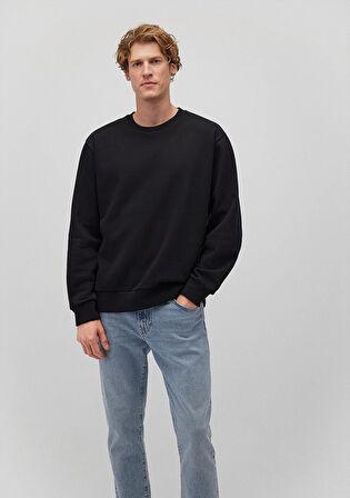 Bisiklet Yaka Siyah Basic Sweatshirt 0S10276-900