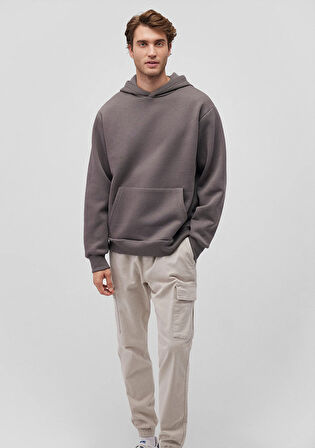 Kapüşonlu Gri Basic Sweatshirt 0S10275-70096