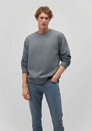 Bisiklet Yaka Yeşil Basic Sweatshirt 0S10276-71577