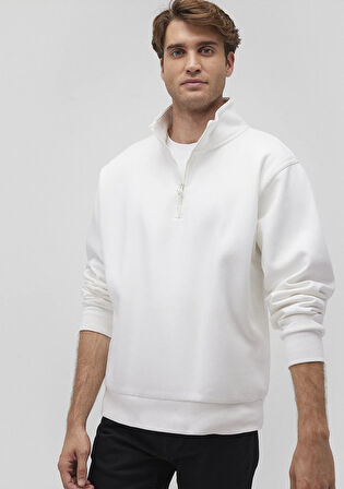 Yarı Fermuarlı Beyaz Basic Sweatshirt 0S10278-70057