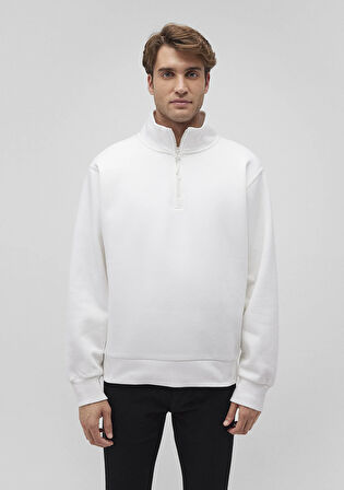 Yarı Fermuarlı Beyaz Basic Sweatshirt 0S10278-70057
