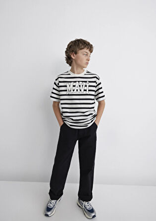 Mavi Logo Baskılı Siyah Çizgili Tişört 6610251-84041