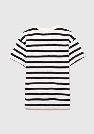 Mavi Logo Baskılı Siyah Çizgili Tişört 6610251-84041