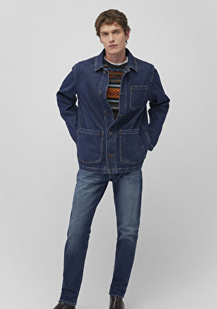 Victor 90lar Koyu Mavi Denim Jean Ceket 0110383-88411