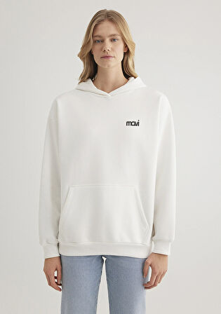 Mavi Logo Baskılı Kapüşonlu Ekru Sweatshirt 1S10243-70057