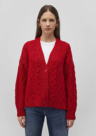 Mavi Düğmeli Kırmızı Kadın Hırka M1710587-84182