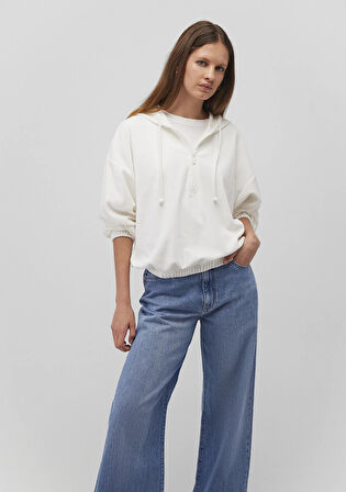 Yarı Fermuarlı Kapüşonlu Beyaz Sweatshirt 1S10248-80194