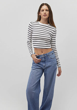 Uzun Kollu Siyah Crop Basic Tişört 1612822-85407