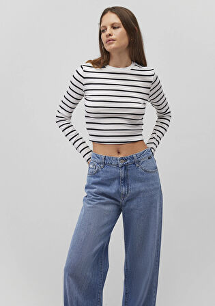 Uzun Kollu Siyah Crop Basic Tişört 1612822-85407
