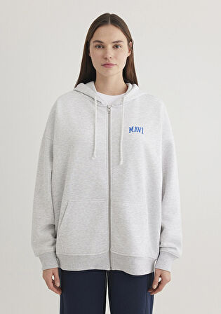 Mavi Logo Baskılı Kapüşonlu Gri Sweatshirt 1S10246-88468