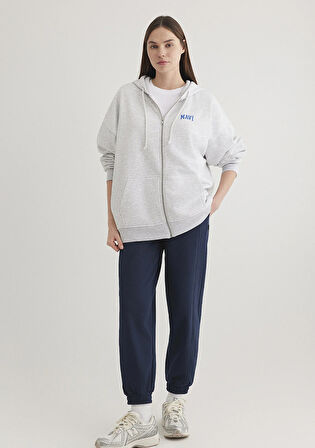 Mavi Logo Baskılı Kapüşonlu Gri Sweatshirt 1S10246-88468
