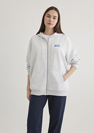Mavi Logo Baskılı Kapüşonlu Gri Sweatshirt 1S10246-88468
