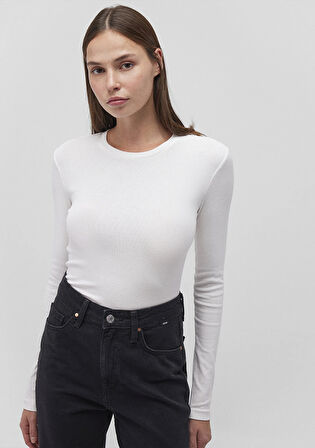 Uzun Kollu Beyaz Basic Tişört 1612822-70057